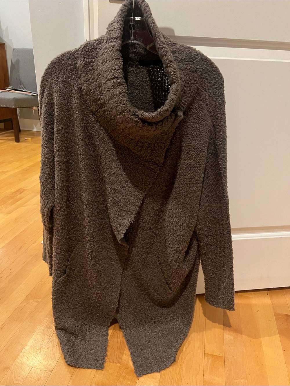 RDI Chunky Open-Front Funnel Cardigan - dark Taupe, in perfect condition Sz L